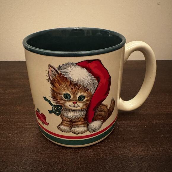 Potpourri Press Other - Christmas Kitten Vintage Mug Potpourri Press 1989 Made in Korea Cat Kitty Cup